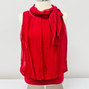Made in Italy 100% Silk Chic Red Sleeveless Blouse with Bow